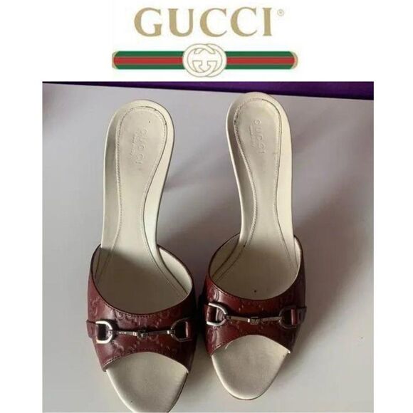 Gucci Women's Burgundy Slip On Outdoor Comfort Heel Size 38C - Picture 1 of 12